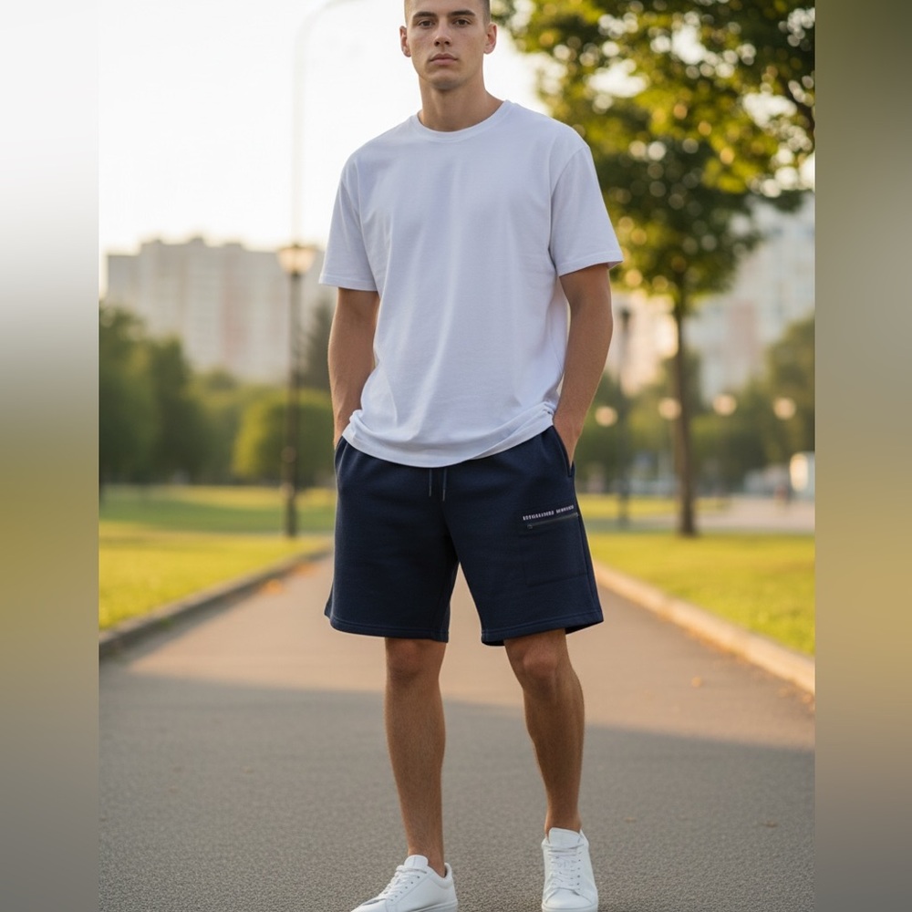 Fila Drawstring Shorts Zippered Leg Pocket M Navy Blue